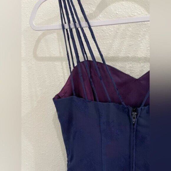 Vintage Fairy 90’s Velvet Whimsical Dark Lace Mini Dress Blue Goth Party - Picture 8 of 8